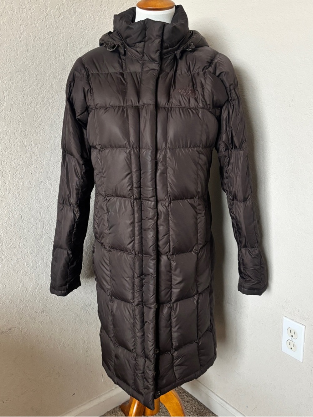 The North Face Parka 600 Down Metropolis Hooded Long Puffer Coat Brown Size M - Picture 2 of 10
